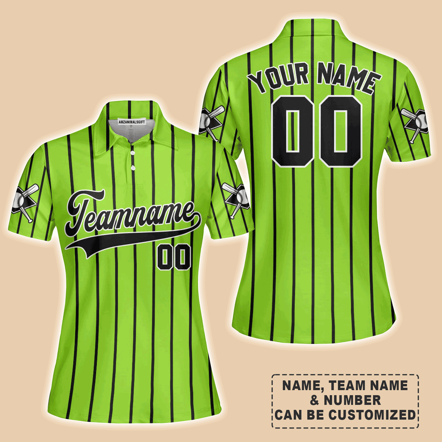 Customized Baseball Women Polo Shirt, Canada Baseball Logo Green With Black Stripes Custom Polo Shirt - Perfect Polo Shirt For Women, Baseball Lovers
