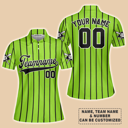 Customized Baseball Women Polo Shirt, Canada Baseball Logo Green With Black Stripes Custom Polo Shirt - Perfect Polo Shirt For Women, Baseball Lovers