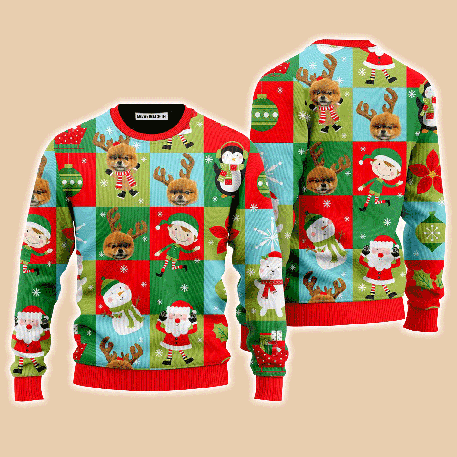 Funny Pomeranian Wears Reindeer In Christmas Sweater, Ugly Sweater For Men & Women, Perfect Outfit For Christmas New Year Autumn Winter