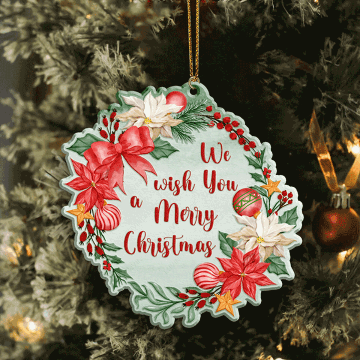 Jesus Acrylic Ornament, Christmas Floral Wish You A Merry Christmas Acrylic Ornament For Christian, God Faith Believers, Holiday Decor
