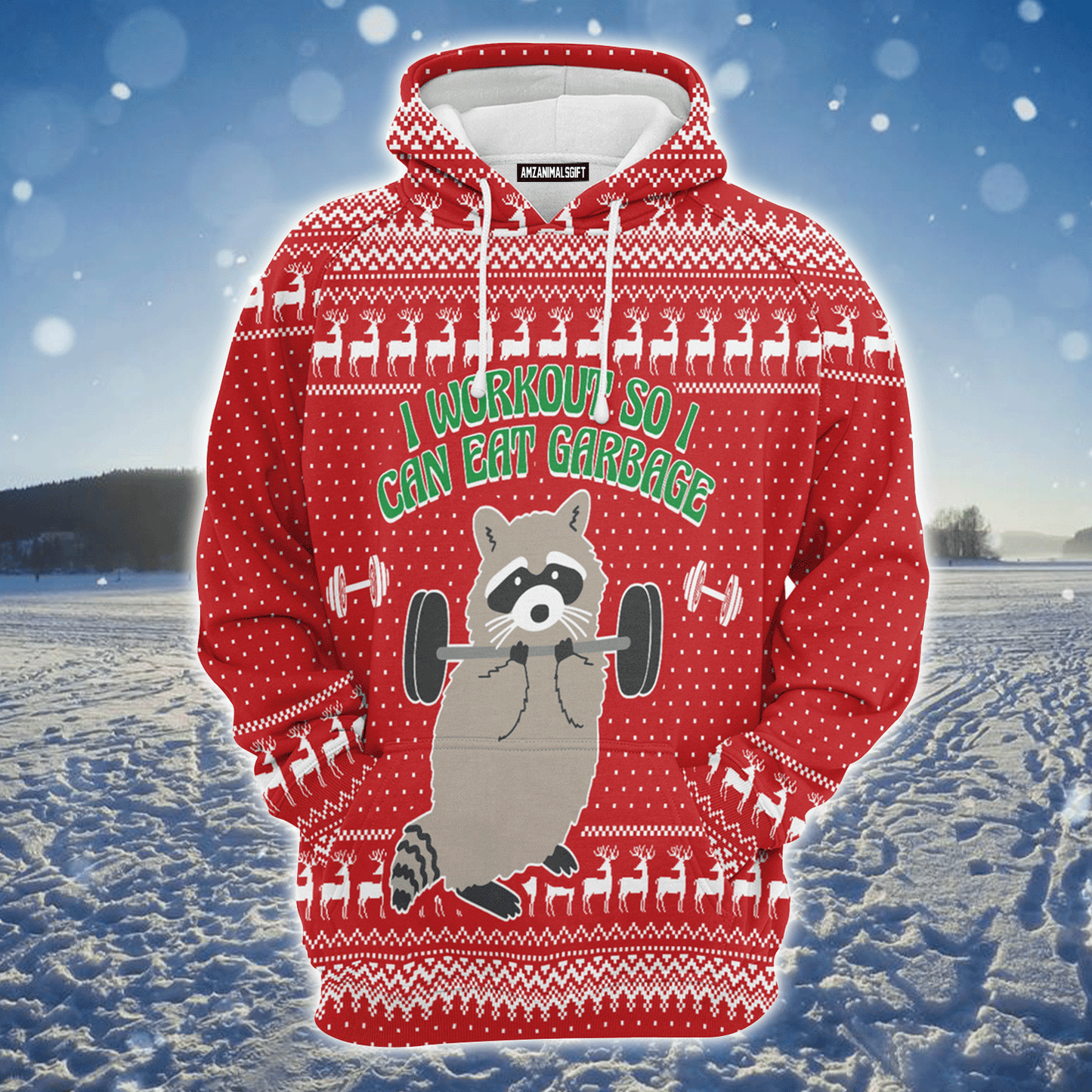 Raccoon Premium Christmas Hoodie, Raccoon I Workout So I Can Eat Garbage Unisex Hoodie For Men & Women - Perfect Gift For Christmas, Raccoon Lover