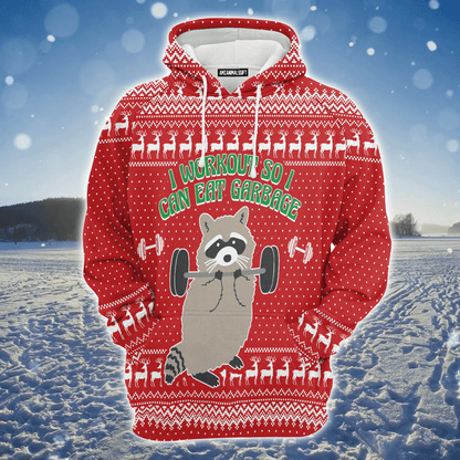 Raccoon Premium Christmas Hoodie, Raccoon I Workout So I Can Eat Garbage Unisex Hoodie For Men & Women - Perfect Gift For Christmas, Raccoon Lover
