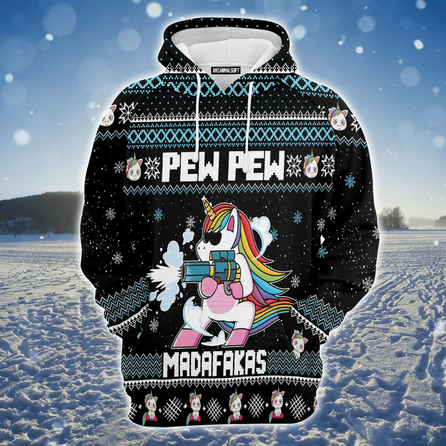 Unicorn Xmas Premium Christmas Hoodie, Unicorn Pew Pew Madafakas Funny Unisex Hoodie For Men & Women - Perfect Gift For Christmas, Unicorn Lovers