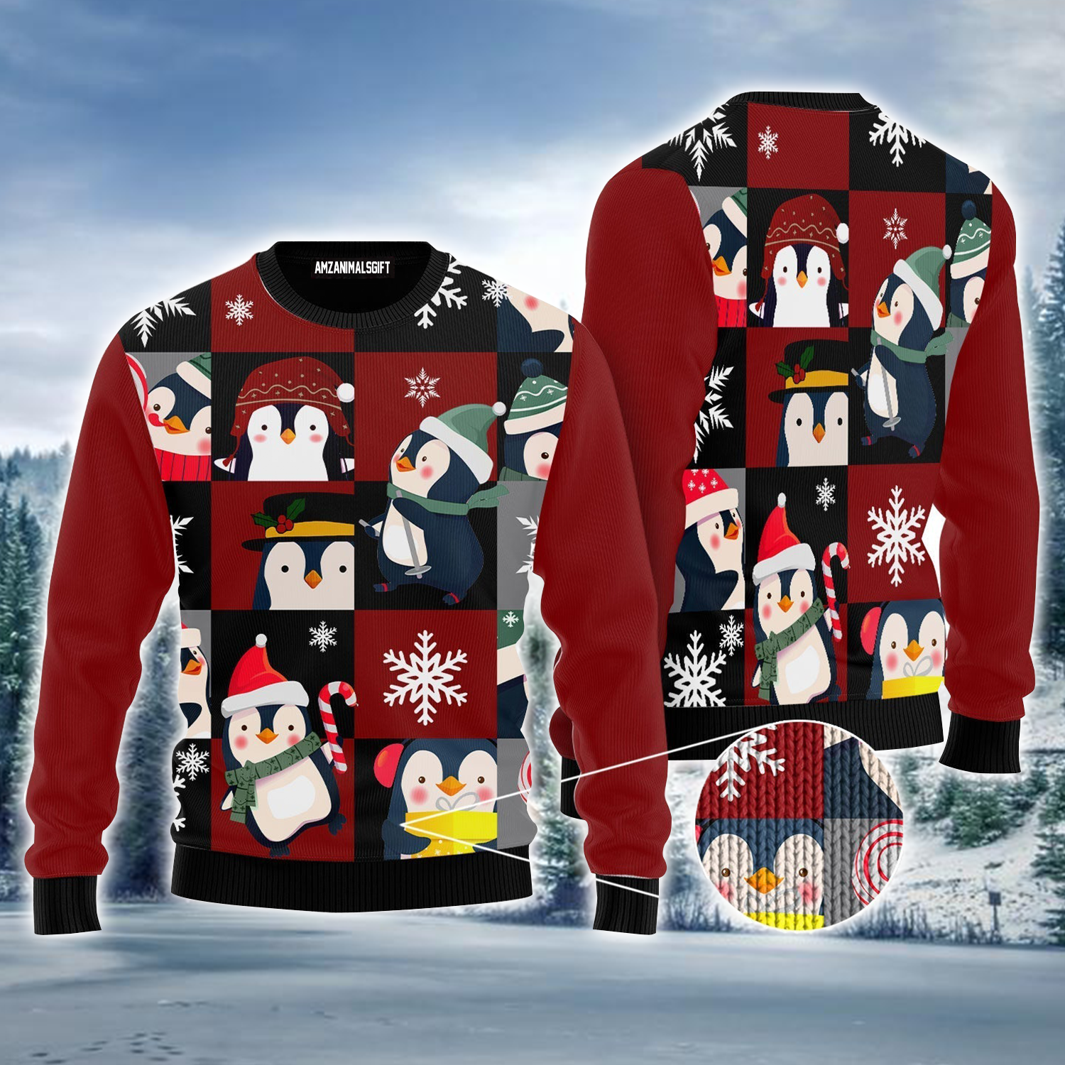 Penguin Ugly Sweater, Cute Penguin Winter Pattern Ugly Sweater For Men & Women, Perfect Gift For Penguin Lover, Friends, Family
