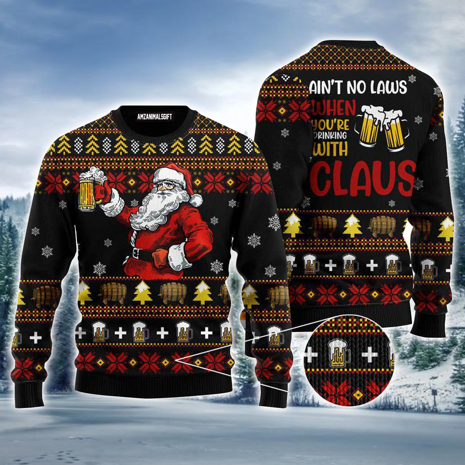 Santa Claus Ugly Sweater, Funny Drinking Beer With Claus Sweater For Men & Women, Perfect Gift For beer Lovers, Friends, Family