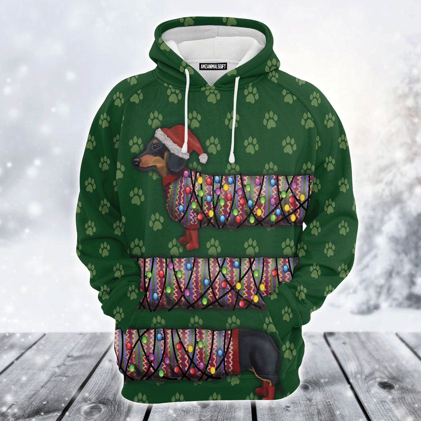 Dachshund Xmas Premium Christmas Hoodie, Dachshund Lights Christmas Unisex Hoodie For Men & Women - Perfect Gift For Christmas, Dachshund Lovers