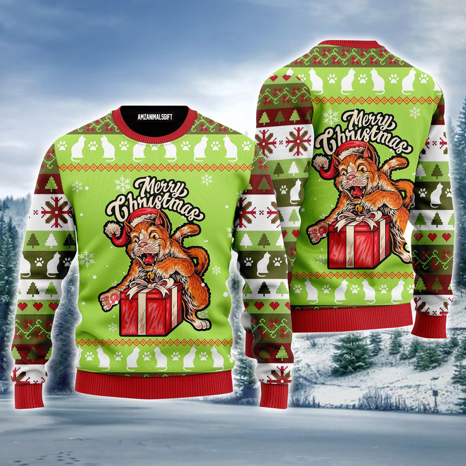 Cat Ugly Sweater, Funny Cat Merry Christmas Ugly Sweater For Men & Women, Perfect Gift For Christmas, Friends, Family
