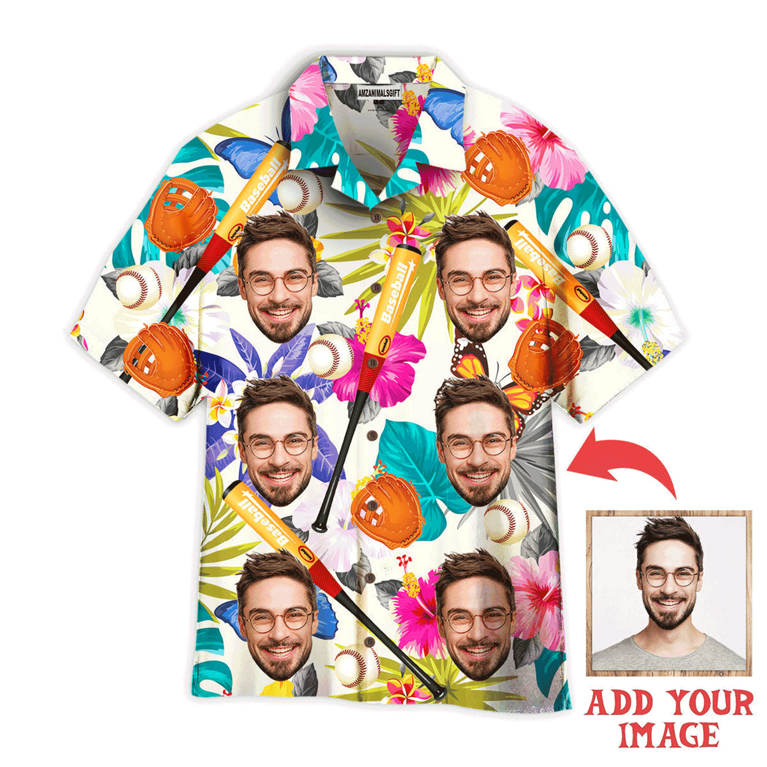 Customized Baseball Hawaiian Shirts, Custom Funny Face Tropical Hawaiian Shirt - Perfect Gift For Men & Woman, Baseball Lovers