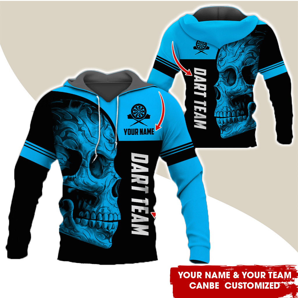 Customized Name & Team Name Darts Skull Premium Hoodie, I Like Darts Hoodie, Perfect Gift For Darts Lovers, Darts Player