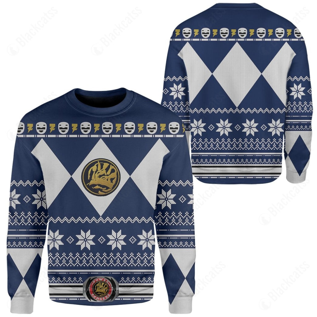 Blue Mighty Morphin Power Rangers Costumes C1-  Ugly Christmas Sweater