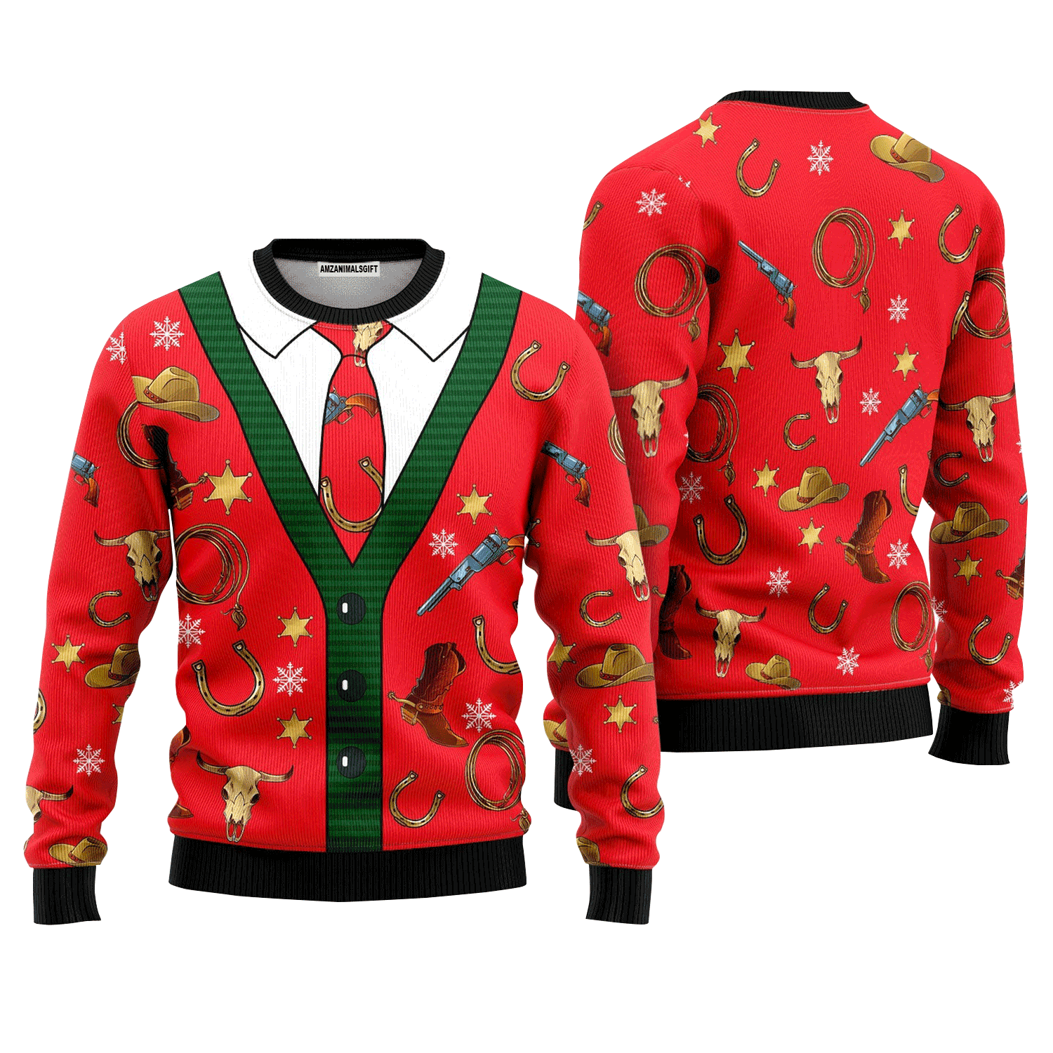 Cowboy Pattern Christmas Red Sweater, Ugly Sweater For Men & Women, Perfect Outfit For Christmas New Year Autumn Winter