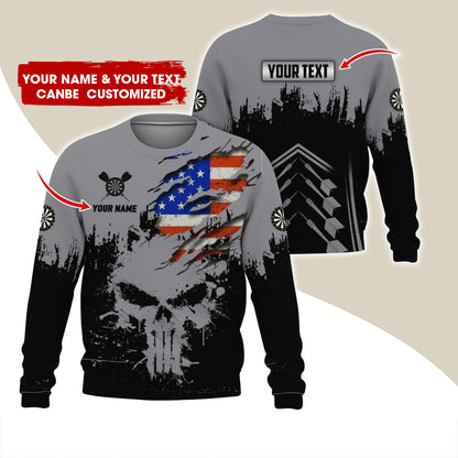 Customized Name & Text Darts Sweatshirt, Personalized Darts American Flag Sweatshirt For Men & Women - Gift For Darts Lovers, Darts Players