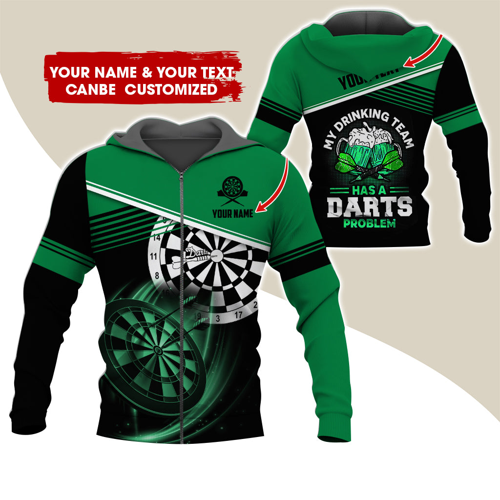 Personalized Name & Text Beer Darts Premium Zip Hoodie, Customized My Drinking Team Zip Hoodie For Men & Women - Gift For Darts Lovers, Darts Players