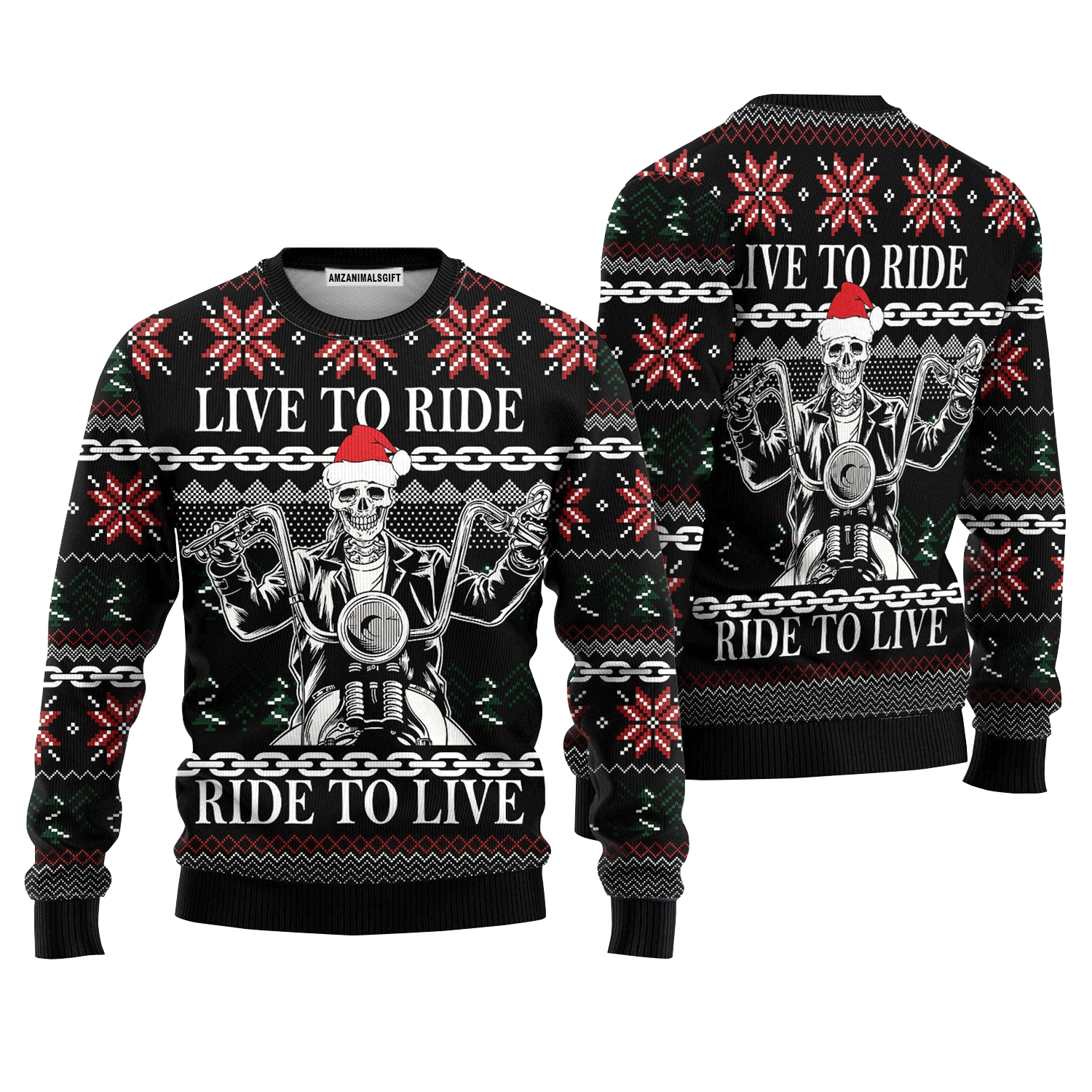 Live To Ride Motorbike Skeleton Sweater, Ugly Sweater For Men & Women, Perfect Outfit For Christmas New Year Autumn Winter