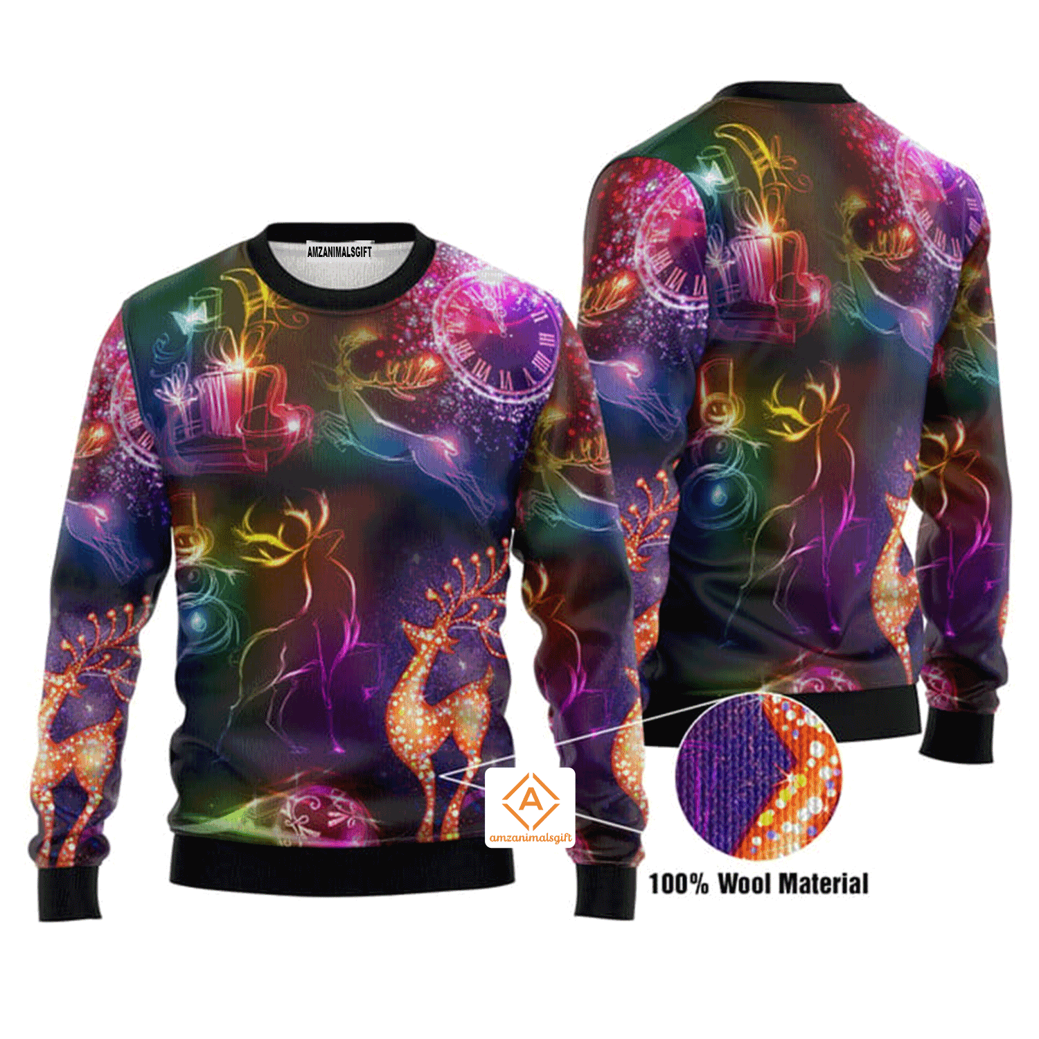 Christmas Reindeer Neon Light Christmas Sweater, Ugly Sweater For Men & Women, Perfect Outfit For Christmas New Year Autumn Winter