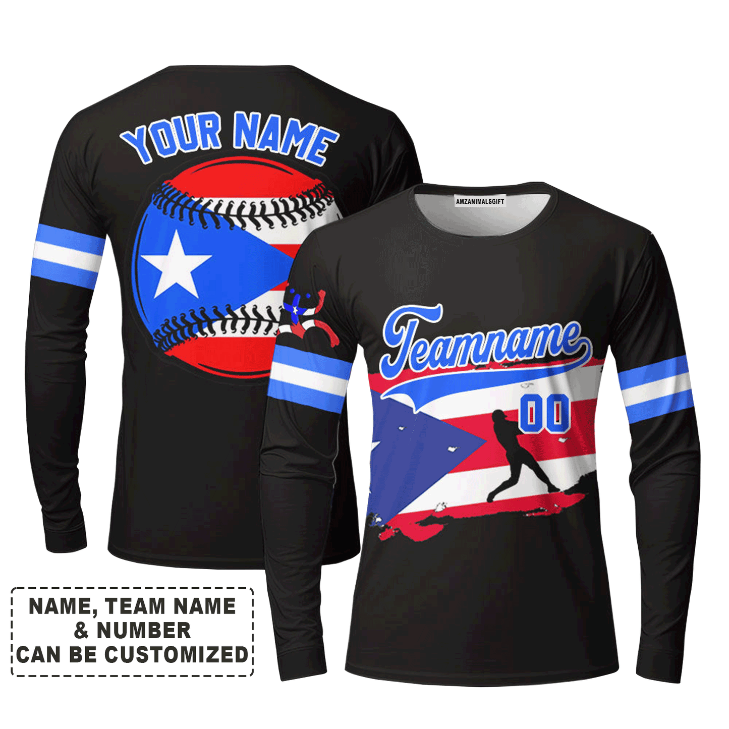 Customized Baseball Long Sleeve Shirt, Puerto Rico Baseball Black White Red Custom Long Sleeve Shirt - Perfect Long Sleeve Shirt For Men & Woman, Baseball Lovers