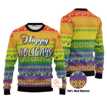 LGBT Gay Pride Christmas Sweater Happy Holigays, Ugly Sweater For Men & Women, Perfect Outfit For Christmas New Year Autumn Winter