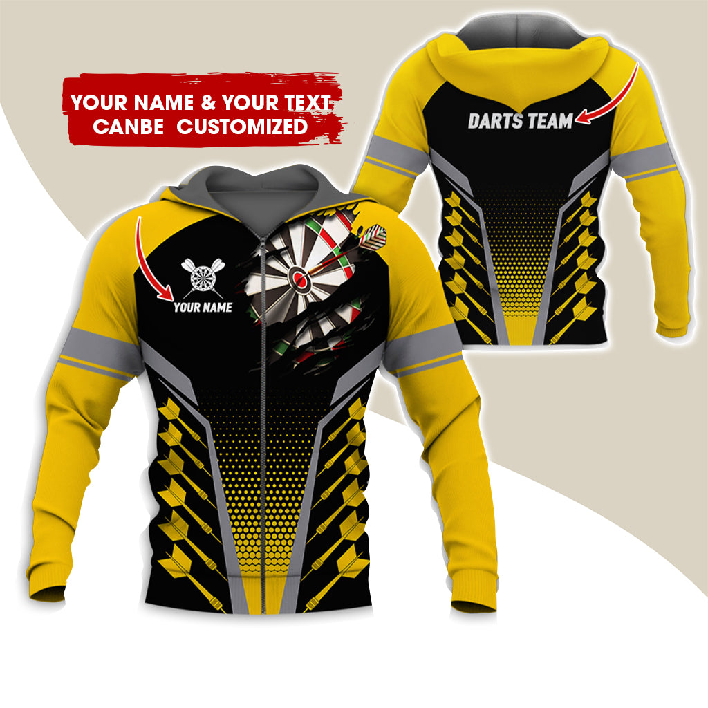 Custom Name & Team Darts Premium Zip Hoodie, Customized Darts Team Zip Hoodie For Men & Women - Gift For Darts Lovers, Darts Players