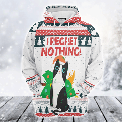 Cat Premium Christmas Hoodie, Cat I Regret Nothing Christmas Unisex Hoodie For Men & Women - Perfect Gift For Christmas, Cat Lovers