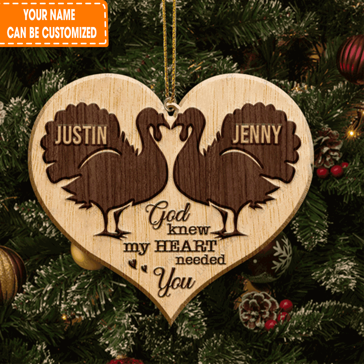 Custom Jesus Acrylic Ornament, Personalized Turkey Couple God Blessed Personalized Wood Acrylic Ornament For Christian, Holiday Decor