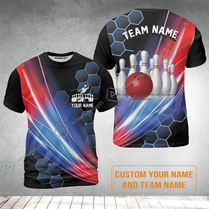 Personalized Bowling Men Hoodie - Custom Name & Team Name Honeycomb Pattern Bowling Hoodie For Men & Women Bowling Lover