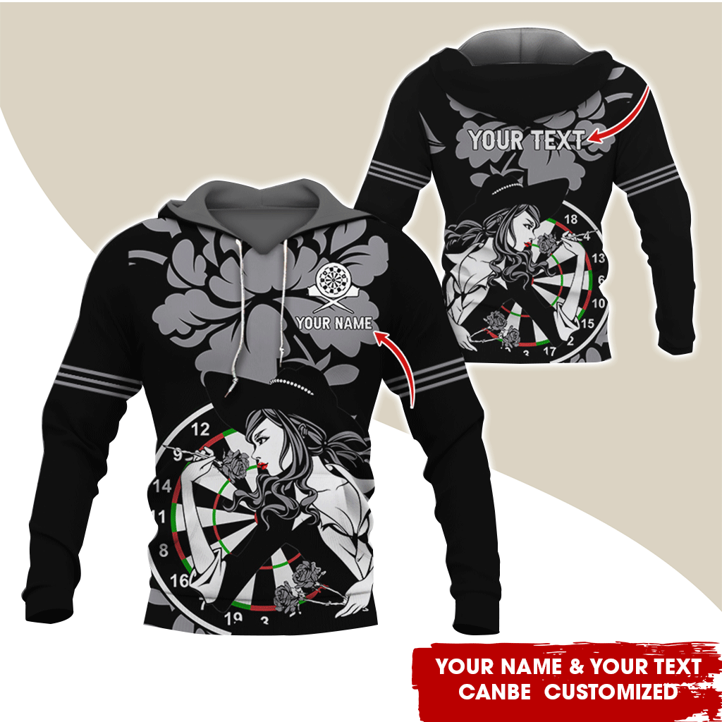 Customized Name & Text Darts Rose Premium Hoodie, Darts & Rose Girl Hoodie, Perfect Gift For Darts Lovers, Friend, Family