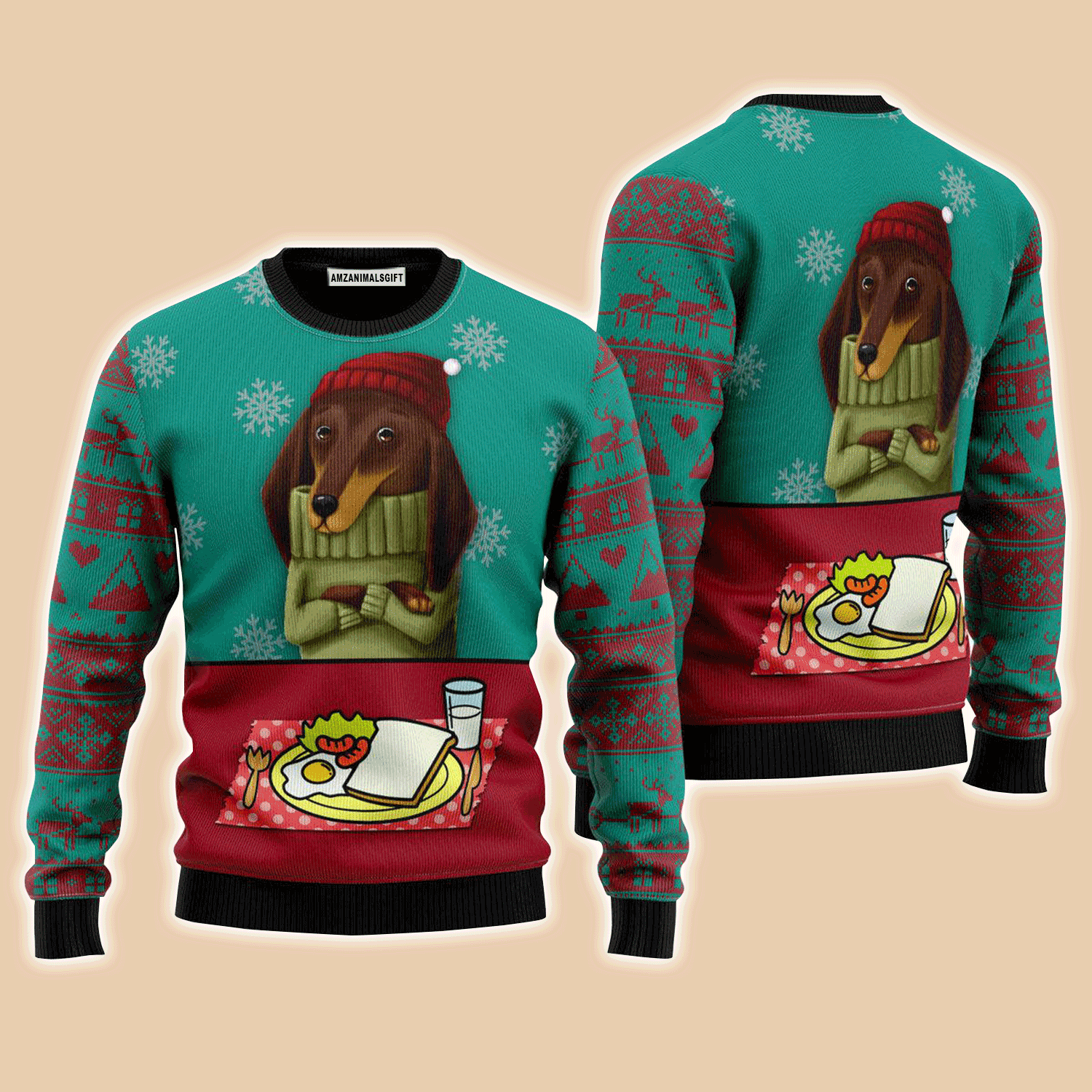 Funny Dachshund Breakfast Sweater, Ugly Sweater For Men & Women, Perfect Outfit For Christmas New Year Autumn Winter