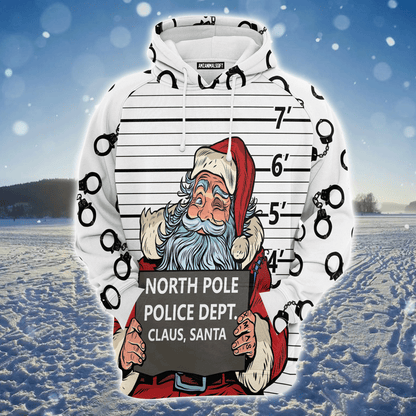 Santa Premium Christmas Hoodie, Funny Santa Arrested By North Pole Police Unisex Hoodie For Men & Women - Perfect Gift For Christmas, Santa Lover