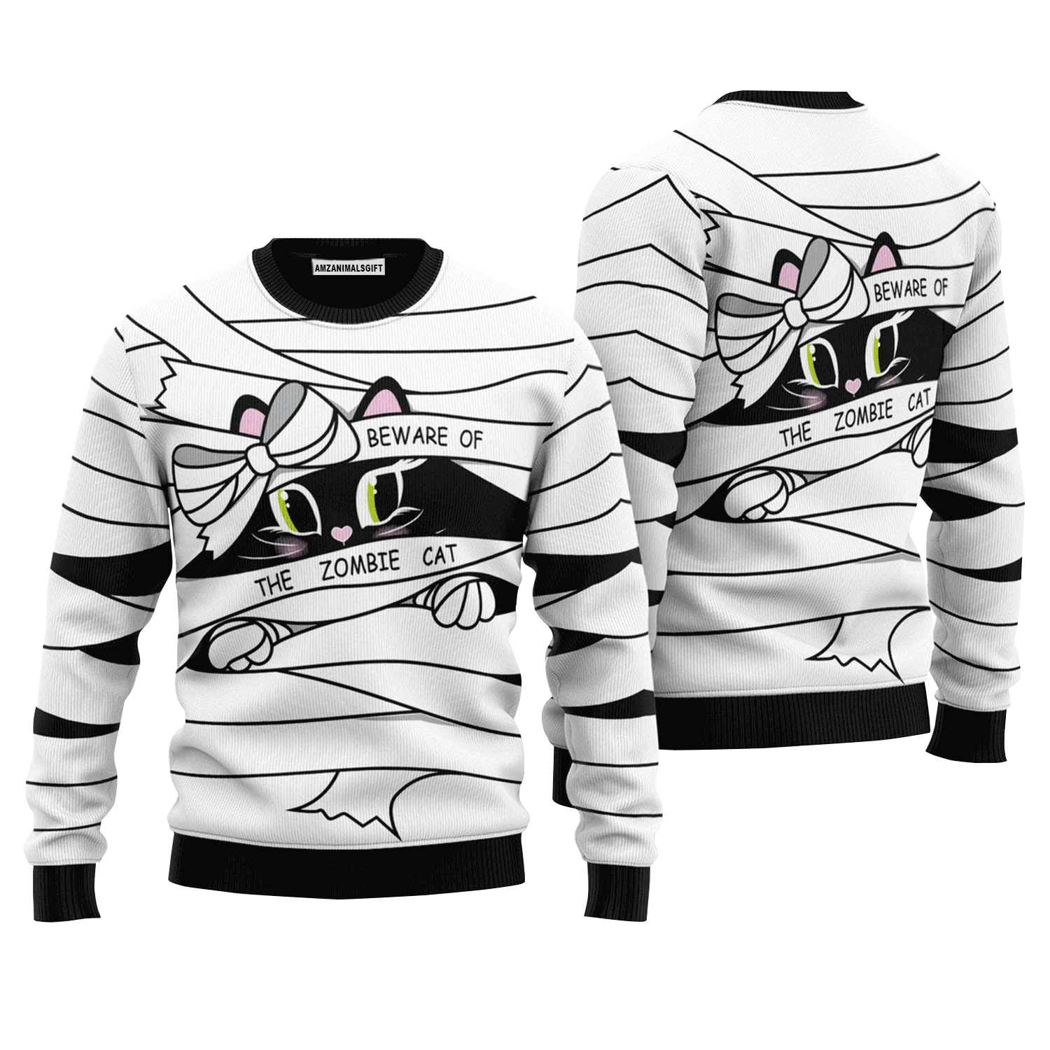 Cat Sweater Be Ware Of A Zombie Cat Halloween, Ugly Sweater For Men & Women, Perfect Outfit For Christmas New Year Autumn Winter