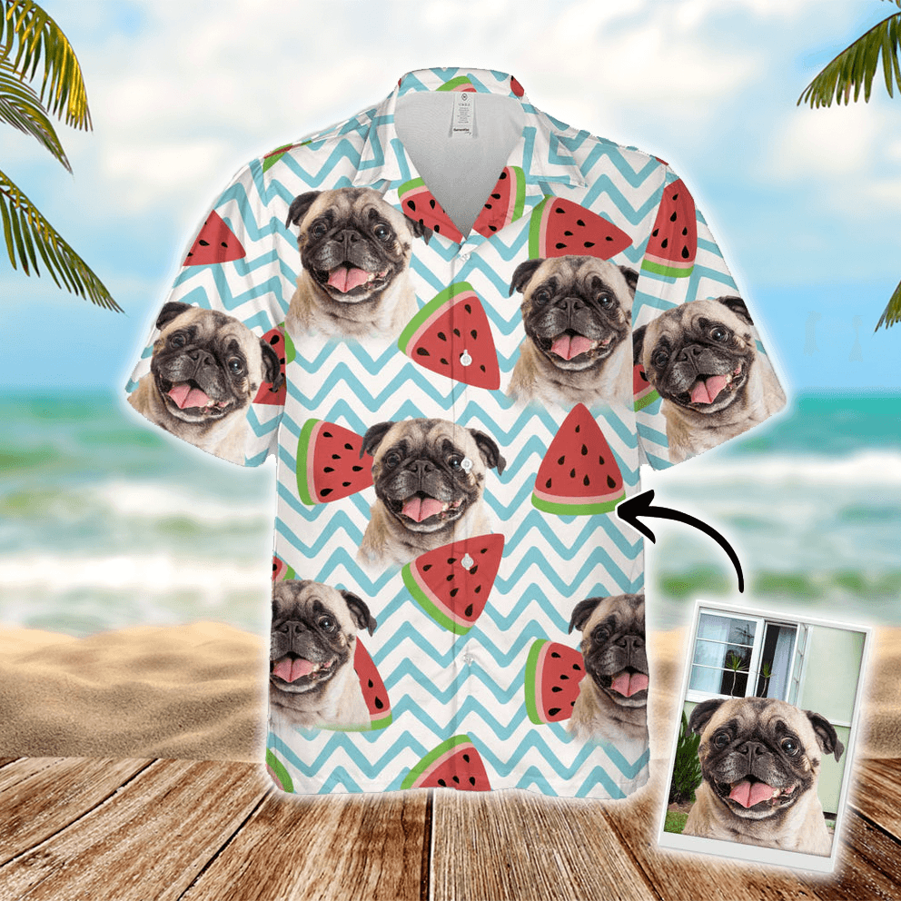 Custom Dog Face On Hawaiian Shirt - Watermelon Pattern White Color Aloha Shirt - Personalized Hawaiian Shirt For Men & Women, Pet Lovers - Amzanimalsgift