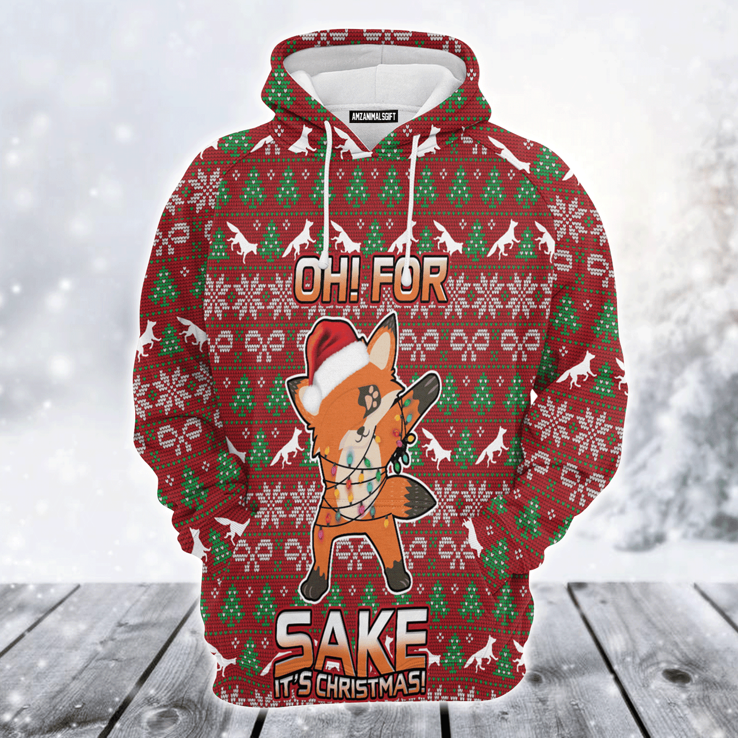 Fox Premium Christmas Hoodie, Oh For Fox Sake  It's Christmas Unisex Hoodie For Men & Women - Perfect Gift For Christmas, Friends, Family