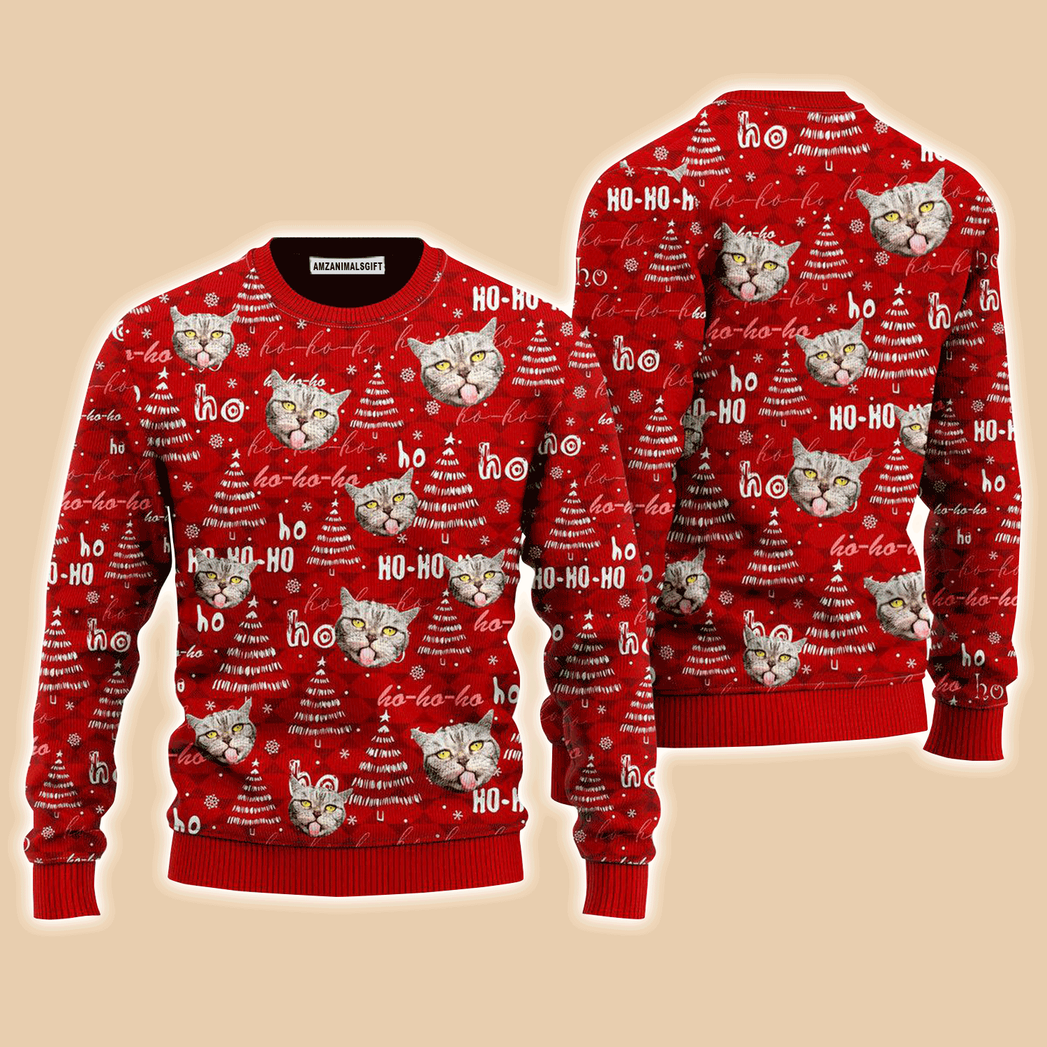 Funny Tabby Cat Pattern Sweater, Ugly Sweater For Men & Women, Perfect Outfit For Christmas New Year Autumn Winter