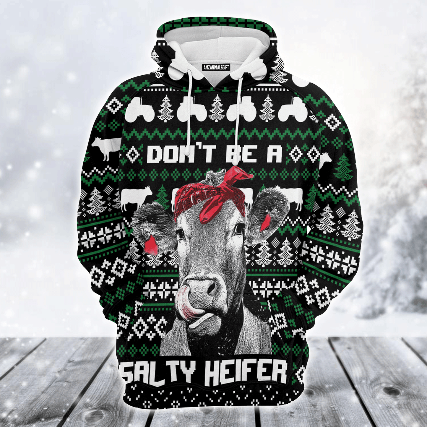Cow Premium Christmas Hoodie, Don't Be a Salty Helfer Christmas Unisex Hoodie For Men & Women - Perfect Gift For Christmas, Cow Lover