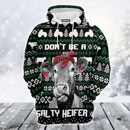 Cow Premium Christmas Hoodie, Don't Be a Salty Helfer Christmas Unisex Hoodie For Men & Women - Perfect Gift For Christmas, Cow Lover