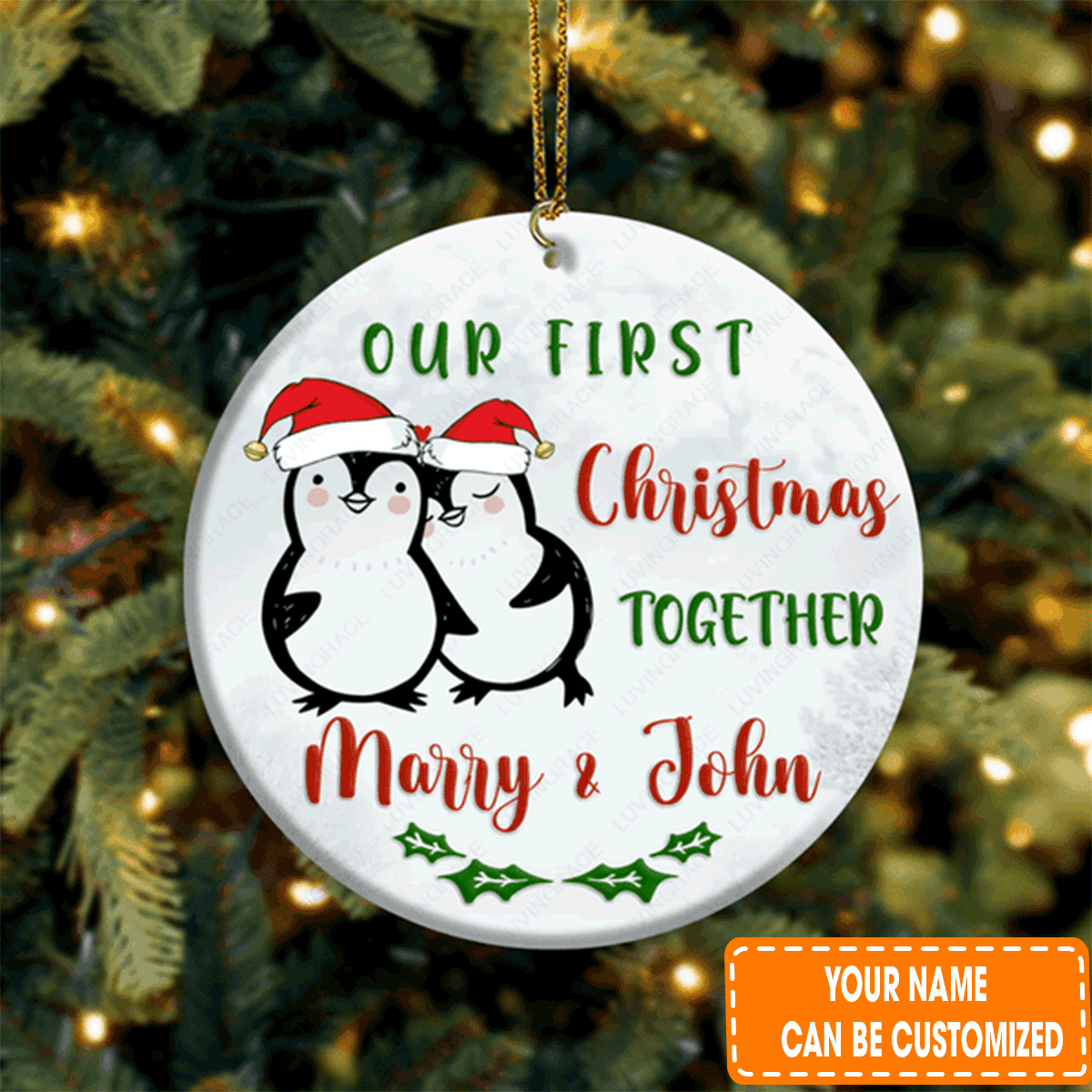 Custom Jesus Acrylic Ornament, Personalized First Christmas Penguin Couple Acrylic Ornament For Christian, Holiday Decor