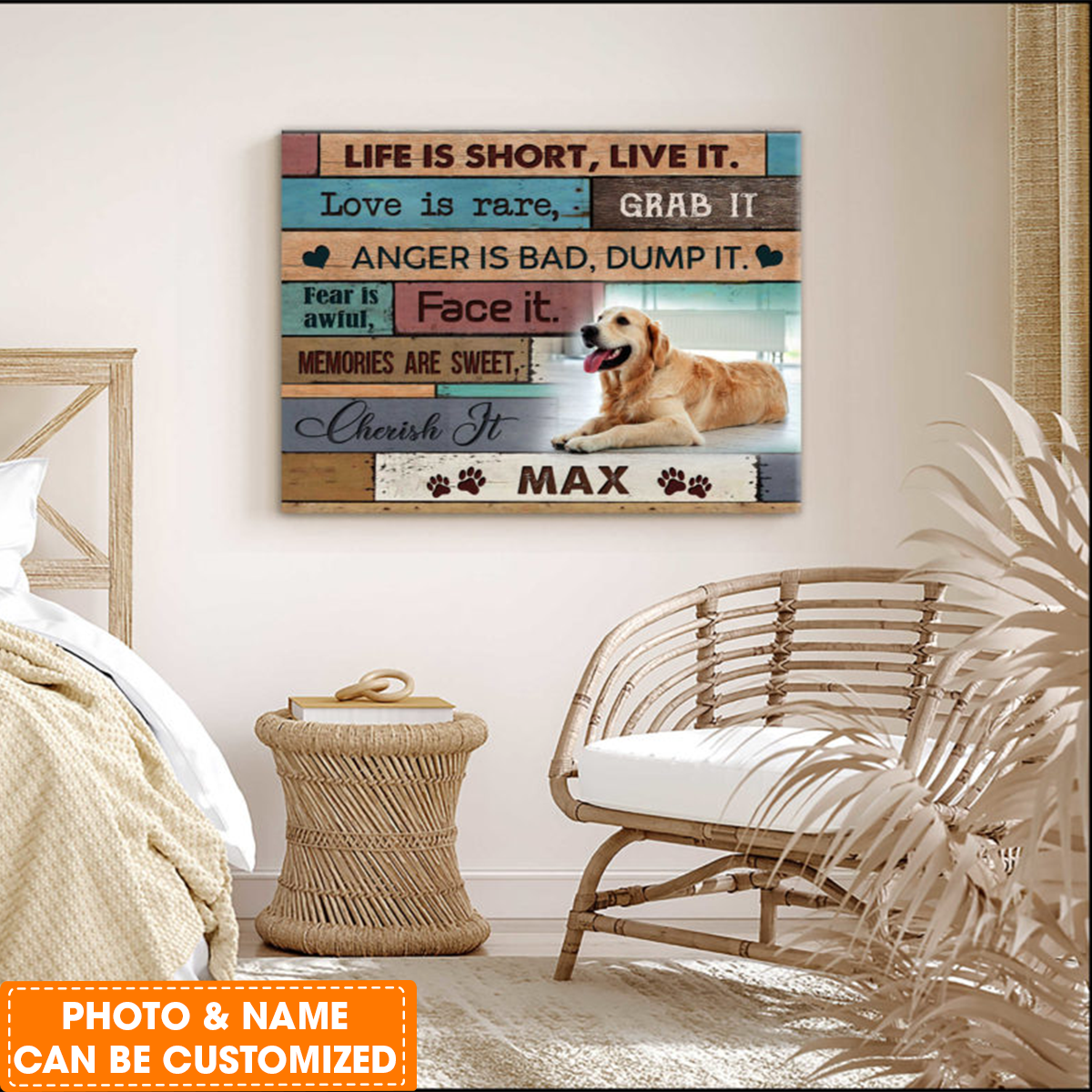Personalized Dog Landscape Canvas, Custom Your Pet Photo Pawprints, Life is short, live it Canvas, Perfect Gift For Dog Lovers, Friend, Family