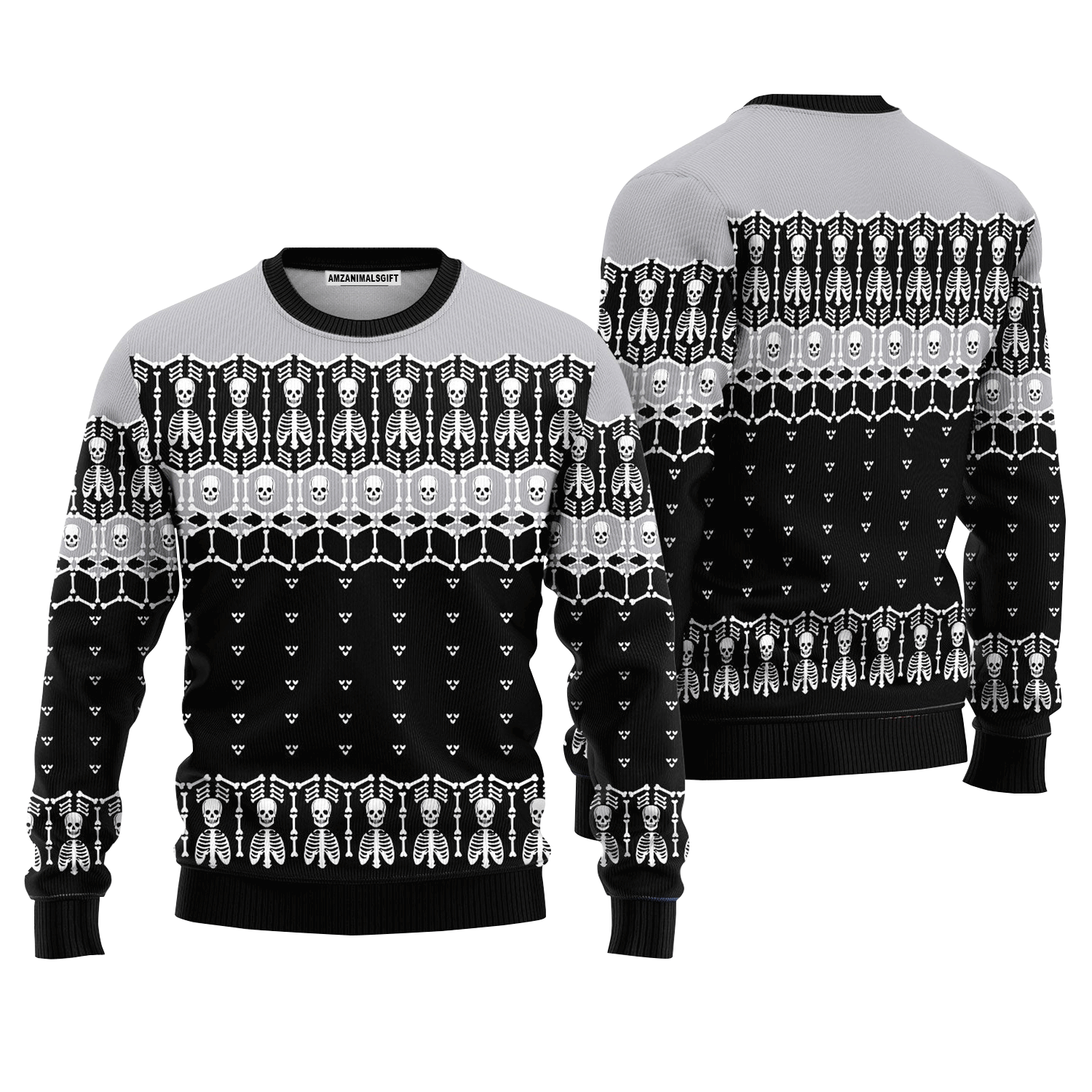Black And White Skeleton Sweater, Ugly Christmas Sweater For Men & Women, Perfect Outfit For Christmas New Year Autumn Winter