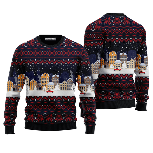 Lonely Red Car In Snow Night Pattern Sweater, Ugly Sweater For Men & Women, Perfect Outfit For Christmas New Year Autumn Winter