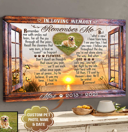 Personalized Dog Landscape Canvas, In Loving Memory Gifts, Custom Pet Memorial Faux Window Remember me Canvas For Dog Lovers, Friends, Family