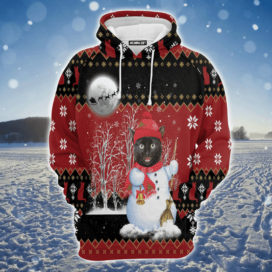 Black Cat Xmas Premium Christmas Hoodie, Black Cat Snowman Unisex Hoodie For Men & Women - Perfect Gift For Christmas, Black Cat Lovers