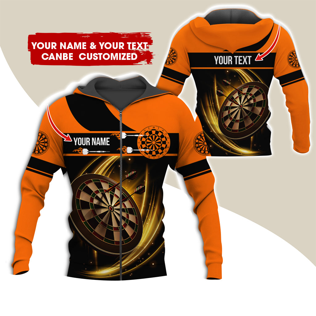 Customized Name & Text Darts Premium Zip Hoodie, Personalized Yellow Dartboard Zip Hoodie For Men & Women - Gift For Darts Lovers, Darts Players