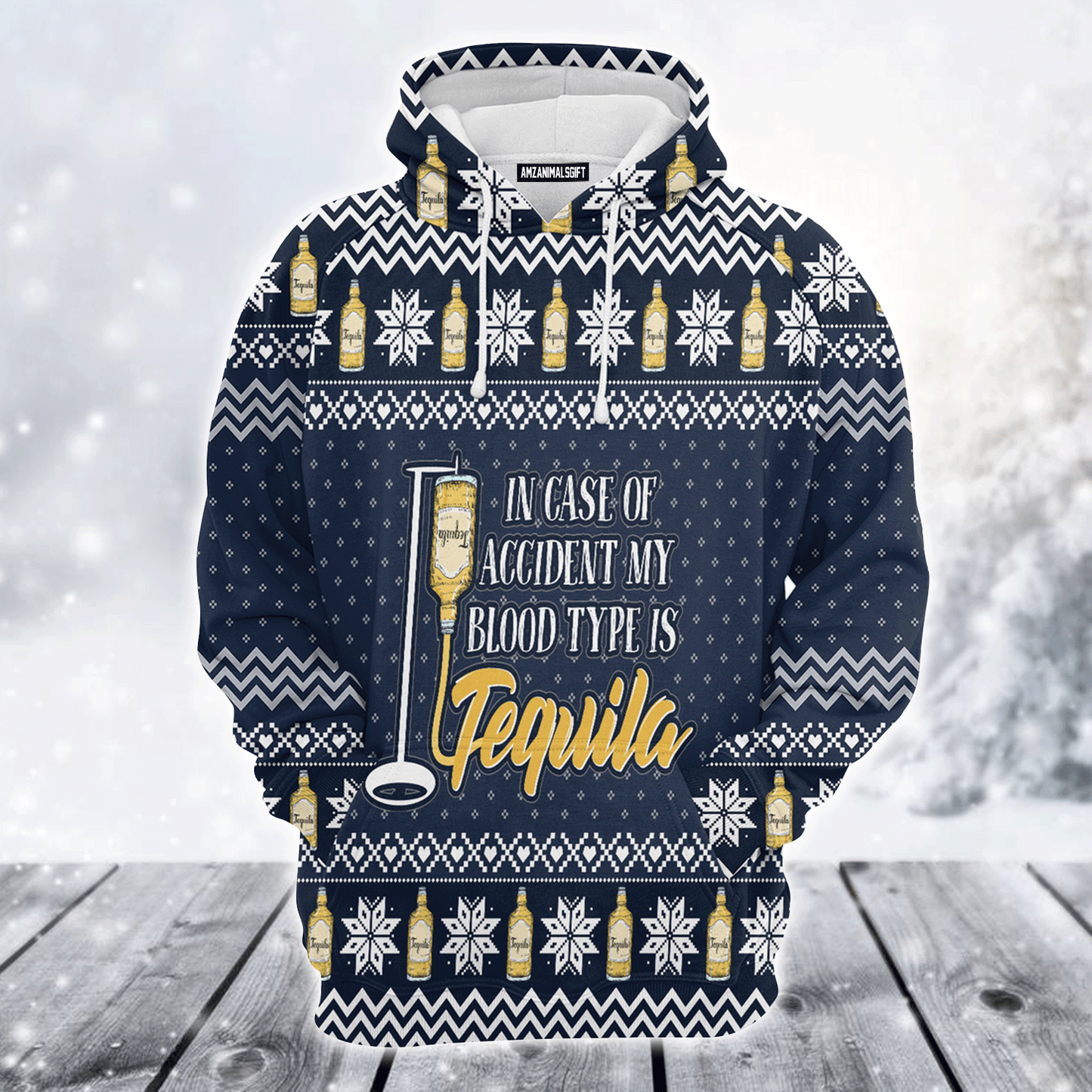 Tequila Premium Christmas Hoodie, My Blood Type Is Tequila Christmas Unisex Hoodie For Men & Women - Perfect Gift For Christmas, Tequila Lover