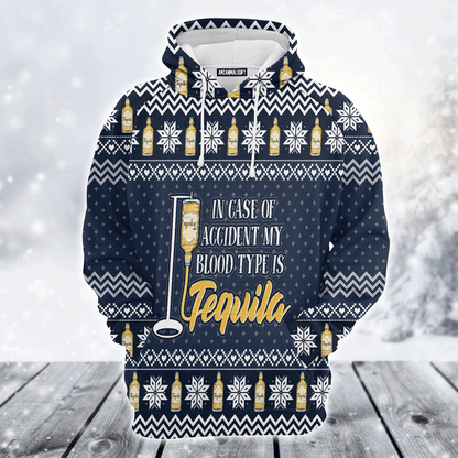 Tequila Premium Christmas Hoodie, My Blood Type Is Tequila Christmas Unisex Hoodie For Men & Women - Perfect Gift For Christmas, Tequila Lover