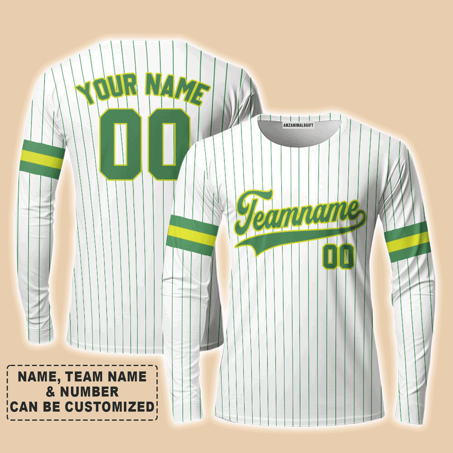 Customized Baseball Long Sleeve Shirt, Canada Baseball Logo White Green Custom Long Sleeve Shirt - Perfect Long Sleeve Shirt For Men & Woman, Baseball Lovers