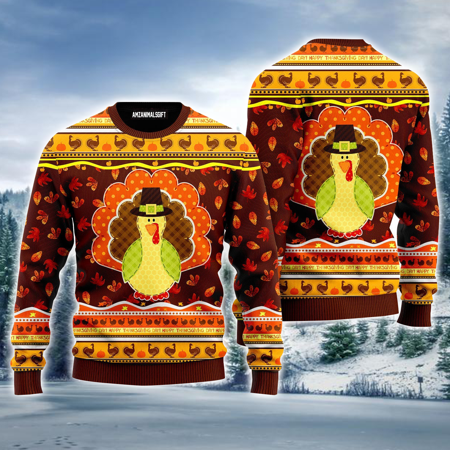 Chicken Ugly Sweater, Happy Thanksgiving Brown Ugly Sweater For Men & Women, Perfect Gift For Thanksgiving, Friends, Family