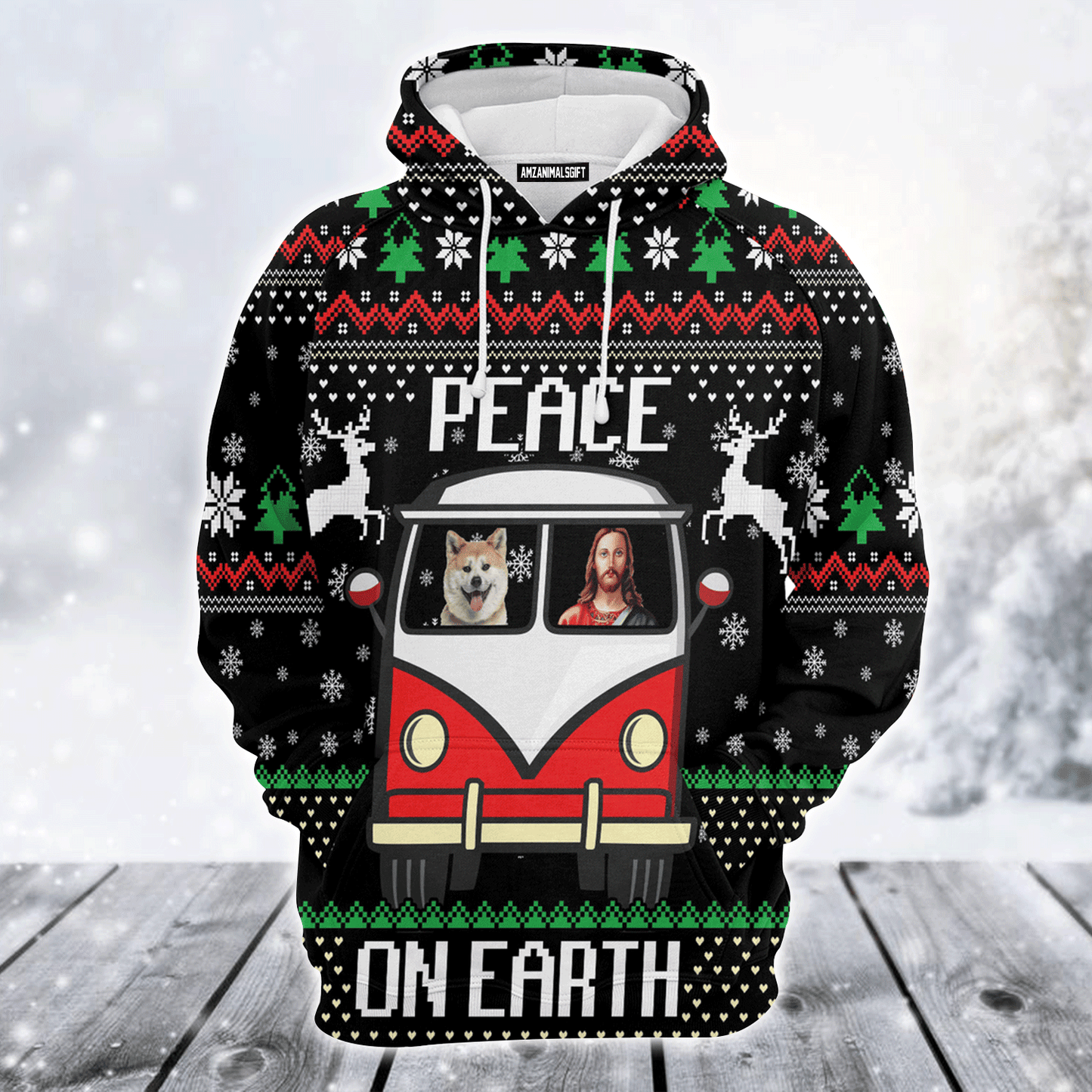 Shiba Inu Xmas Premium Christmas Hoodie, Shiba Inu Peace On Earth Funny Unisex Hoodie For Men & Women - Perfect Gift For Christmas, Shiba Inu Lovers