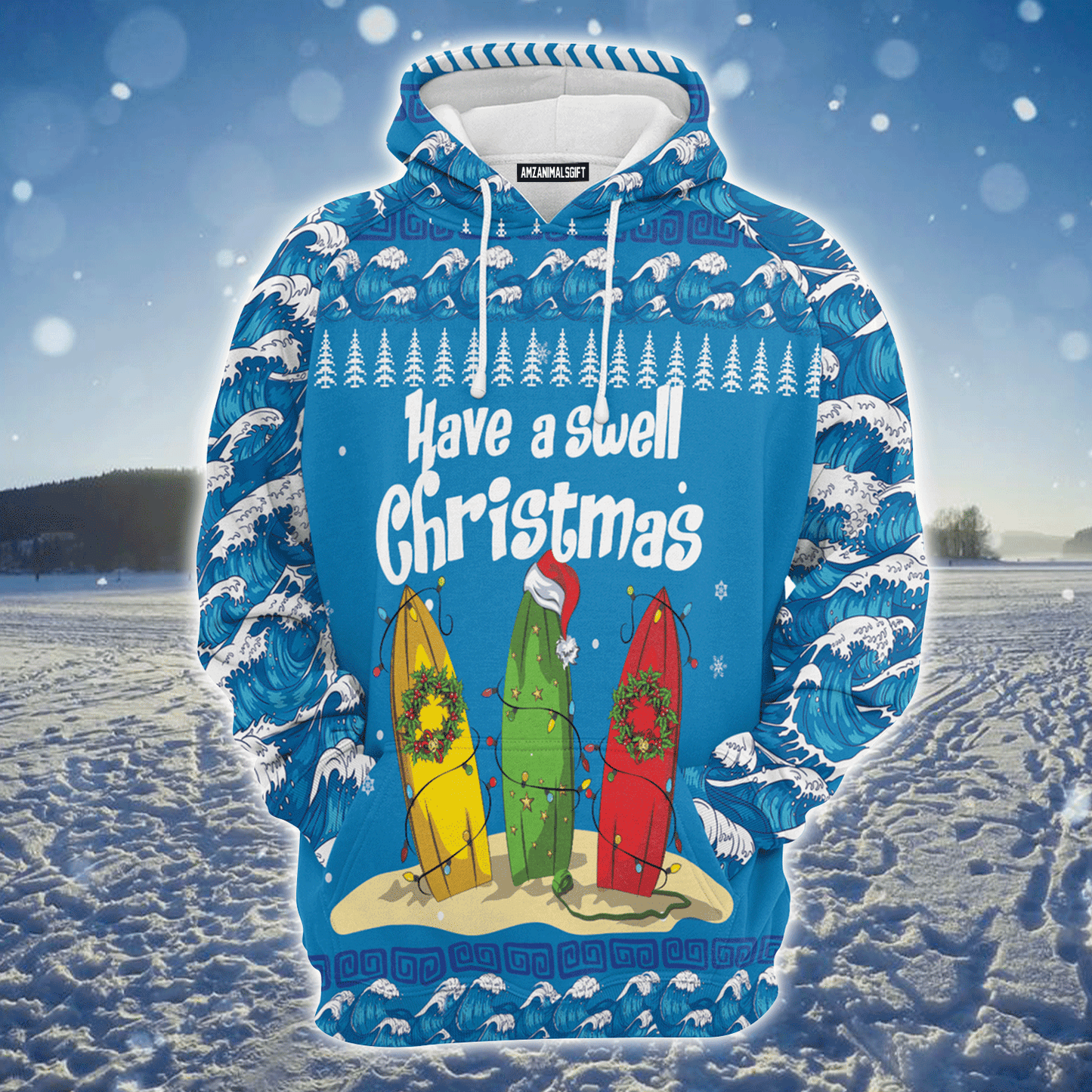 Surfer Swell Premium Christmas Hoodie, Have A Swell Christmas Unisex Hoodie For Men & Women - Perfect Gift For Christmas, Surfer Swell