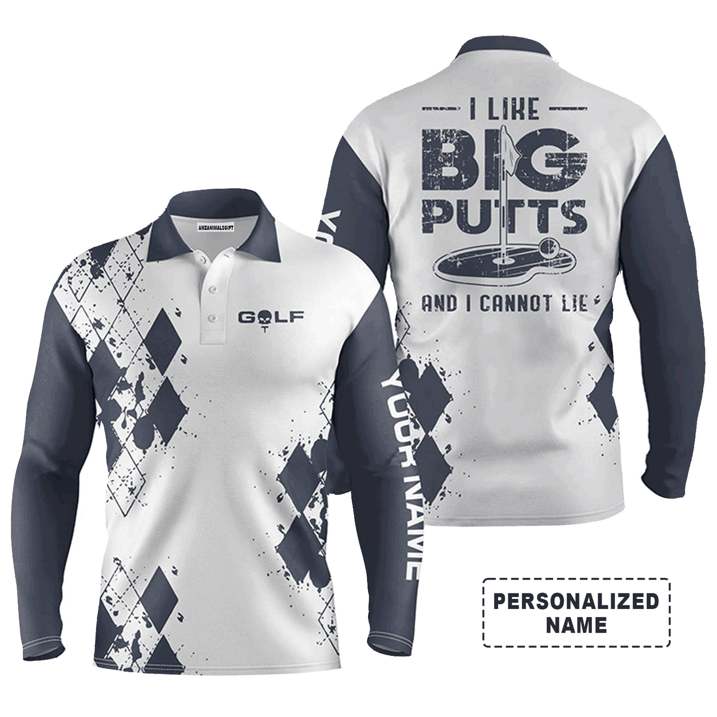 Custom Golf Long Sleeve Men Polo Shirt-Funny Custom Name Apparel, I Like Big Butts And I Cannot Lie Men Golf Polo Shirt- For Men, Golf Lover