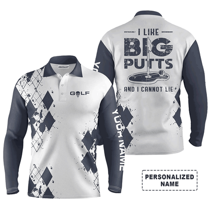 Custom Golf Long Sleeve Men Polo Shirt-Funny Custom Name Apparel, I Like Big Butts And I Cannot Lie Men Golf Polo Shirt- For Men, Golf Lover