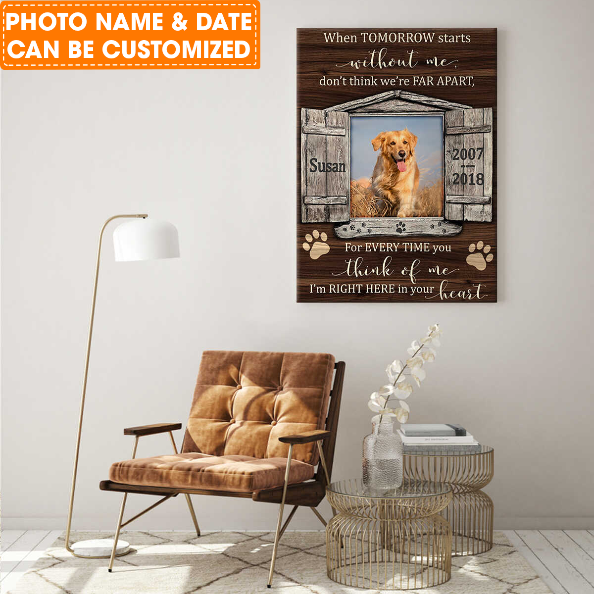 Personalized Dog Portrait Canvas, Memorial Pet Photo Gifts Canvas, Window When tomorrow starts without me Canvas, Perfect Gift For Dog Lovers, Friends, Family